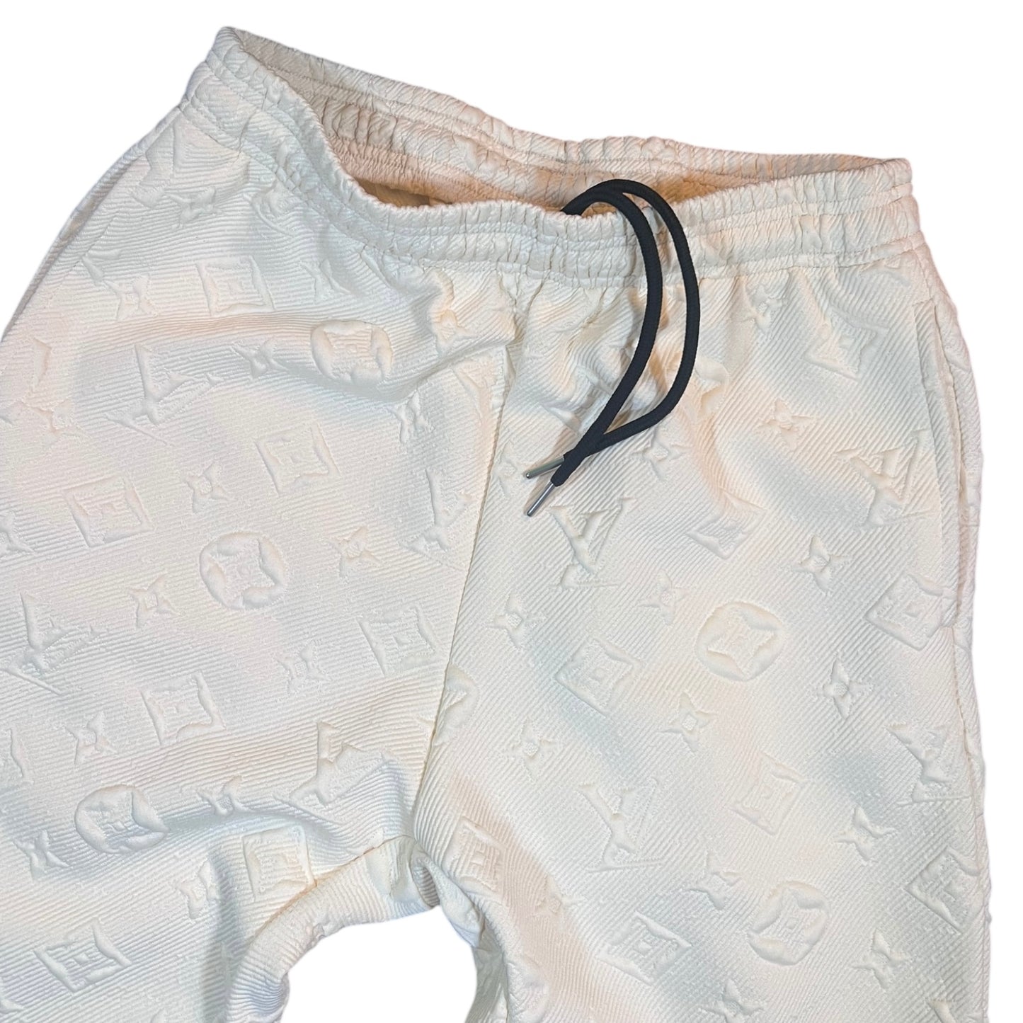 Cream Embossed Monogram Pants