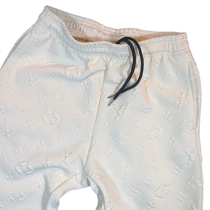 Cream Embossed Monogram Pants