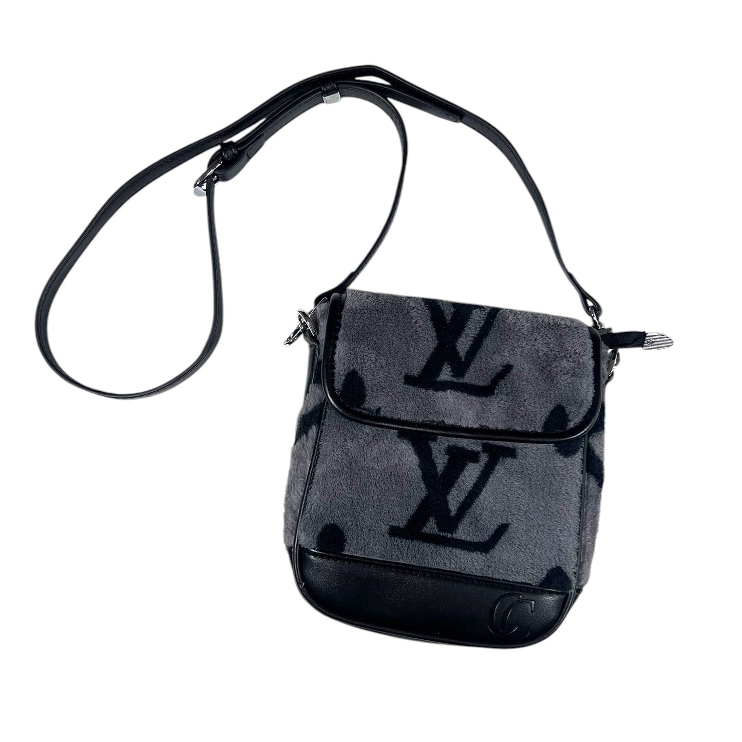 Grey Fuzzy LV Shoulder Bag